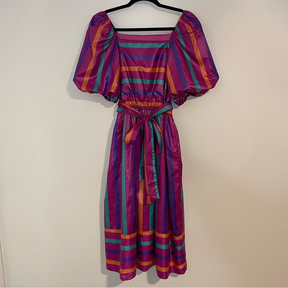 Vintage Act 1 Striped Multicolor Midi Dress